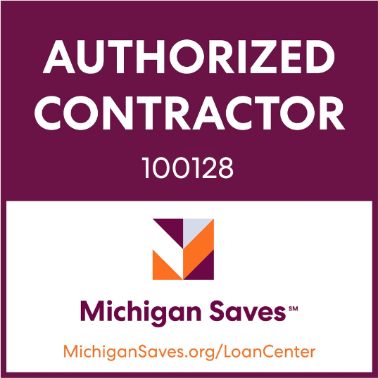 A logo for michigan saves authorized contractor bearing the identification number 100128.