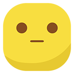 A yellow square emoji face with rounded corners, brown circular eyes, and a straight line for a mouth, expressing a neutral or indifferent emotion.