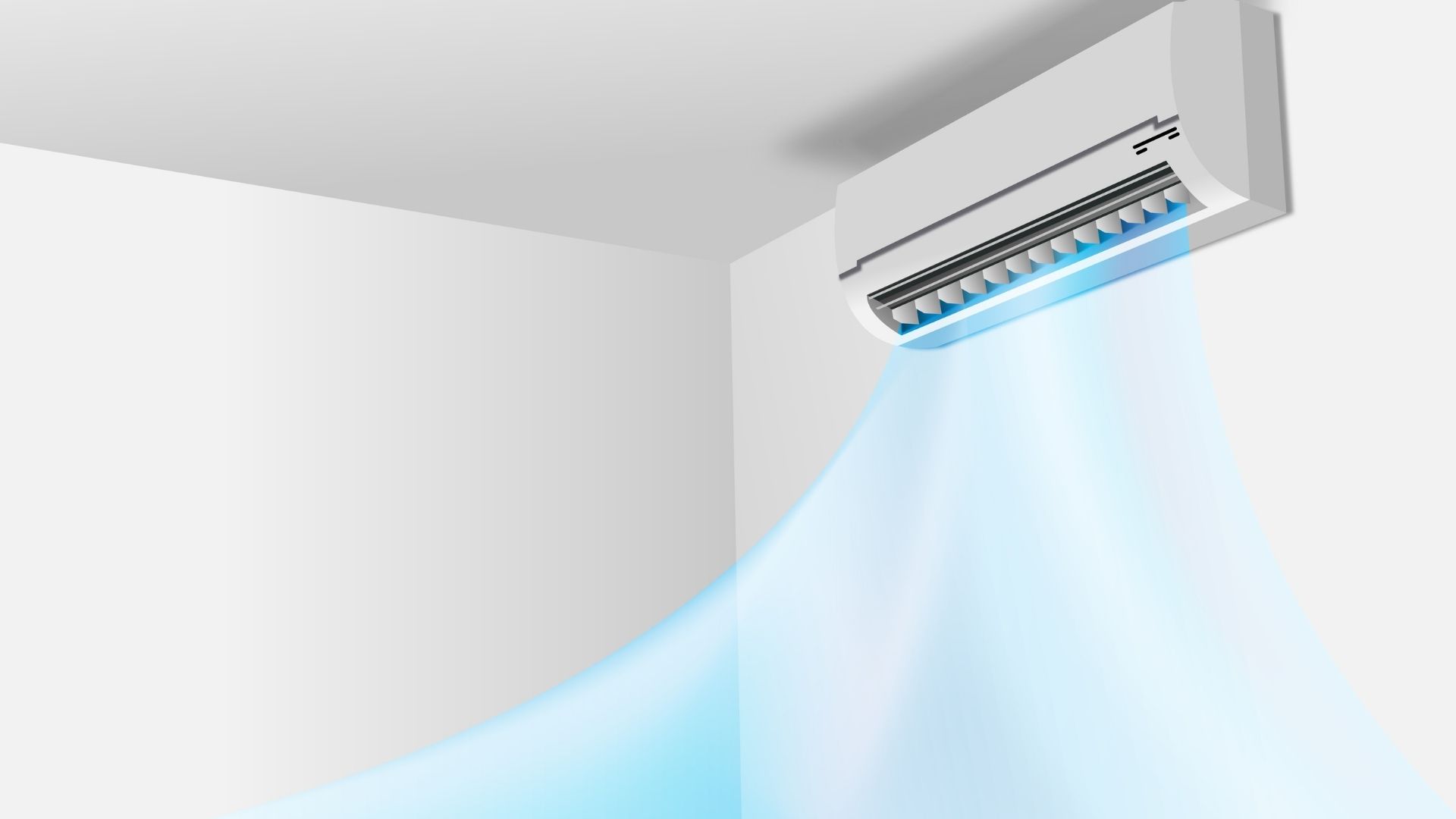Wall-mounted air conditioner emitting a stream of cool air
